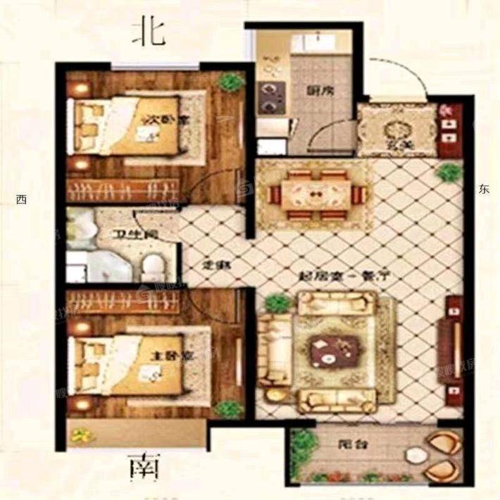 天成明月洲东区2室2厅1卫89㎡