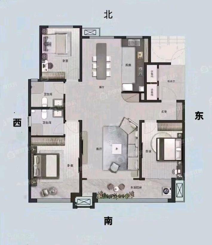 颐和尚城二区3室2厅2卫139㎡