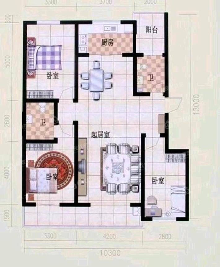 孔雀城B区3室2厅2卫134㎡