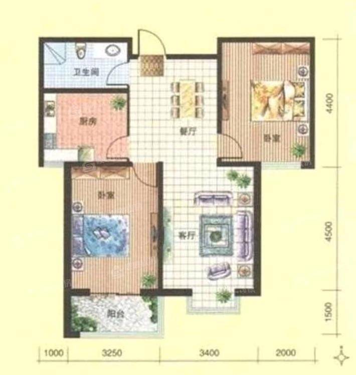 东方世纪城西区2室2厅1卫93㎡