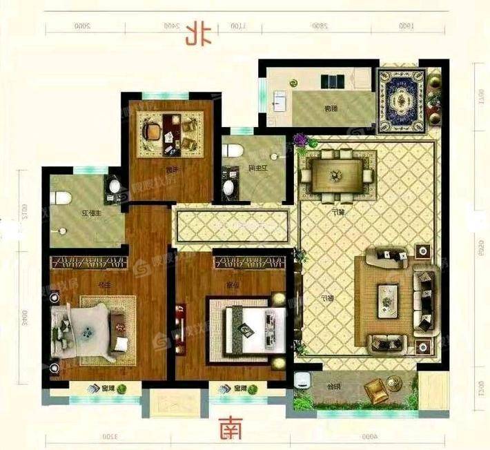 泰享嘉府一期3室2厅2卫100㎡