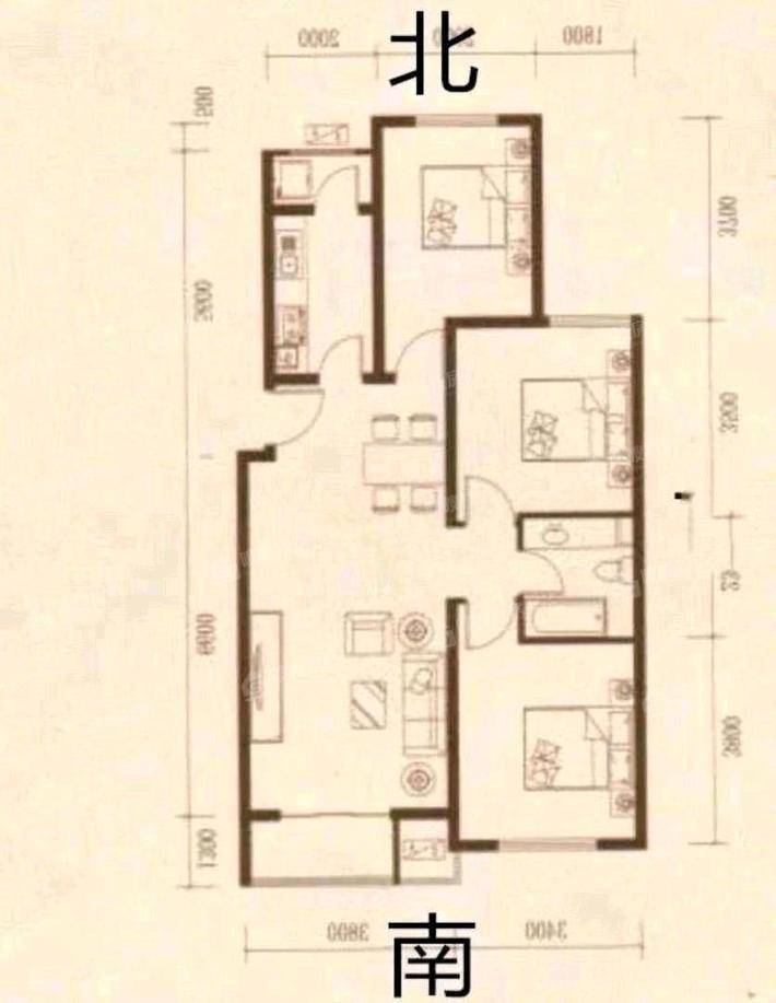 一世界回迁1-153室2厅1卫109㎡
