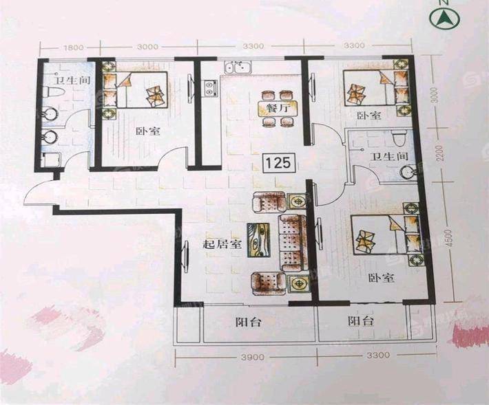 三里家园3室2厅2卫132㎡