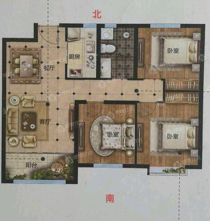 禧福荷堂B区2室2厅1卫102㎡