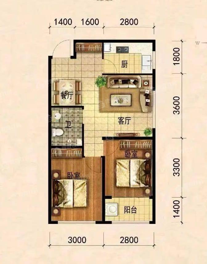 颐和尚城四区2室2厅1卫75㎡