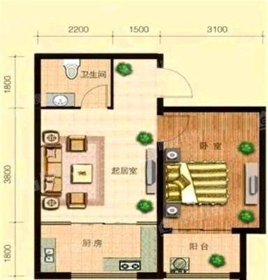 宏宇城（A区）1室1厅1卫53㎡