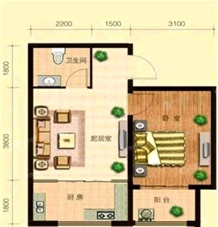 宏宇城（A区）1室1厅1卫53㎡