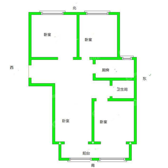 孔雀城B区3室2厅1卫108㎡