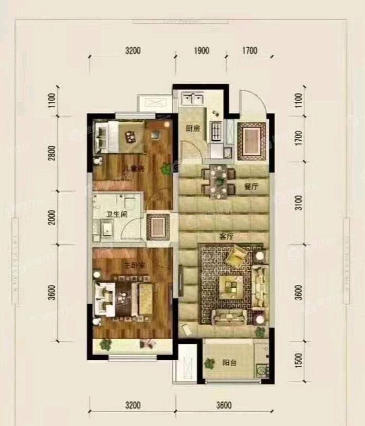 保利花园2室2厅1卫89㎡