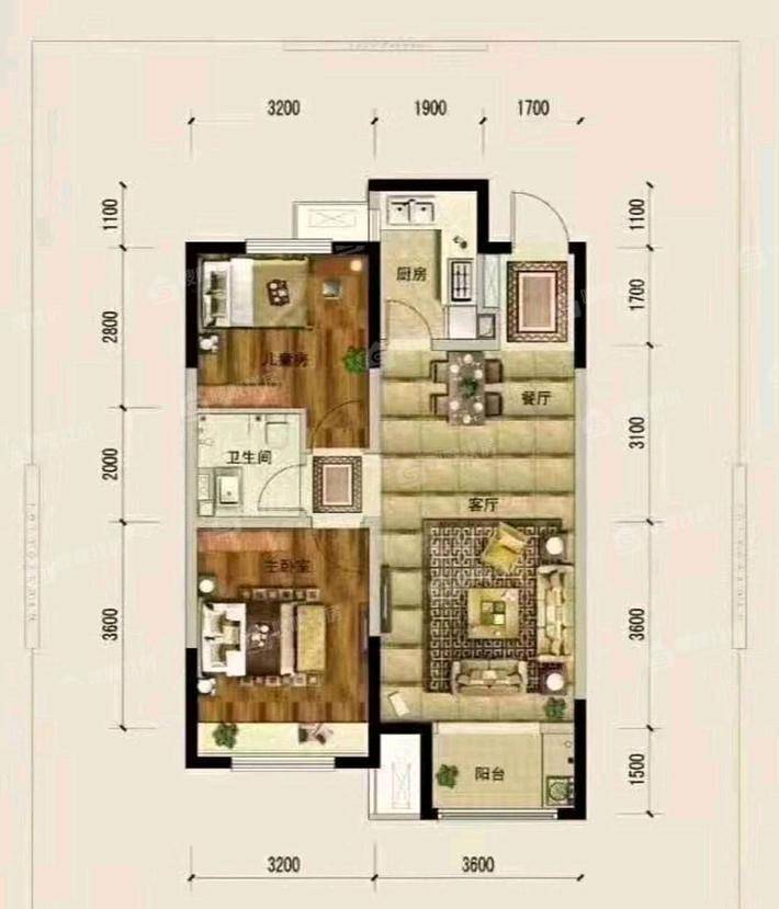 保利花园2室2厅1卫89㎡