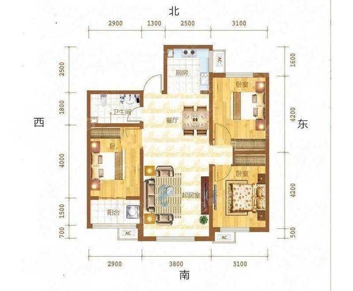 塞纳左岸3室2厅1卫110㎡